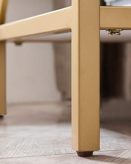 Leick Home 9069-WT Claudette Nightstand Side Table One Drawer Contemporary Fast Station A/C USB Charging Port Integrated Durable Solid Wood Metal Living Room Bedroom Office White/Gold, 24" x 18" x 30" - LeafyLoom