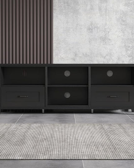 70Inch TV Stand Base, Entertainment Center Cabinet with 2 Drawers and 4 High-Capacity Storage Media Console for Living Room, Black - LeafyLoom