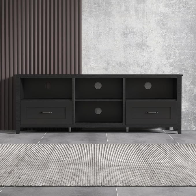 70Inch TV Stand Base, Entertainment Center Cabinet with 2 Drawers and 4 High-Capacity Storage Media Console for Living Room, Black - LeafyLoom