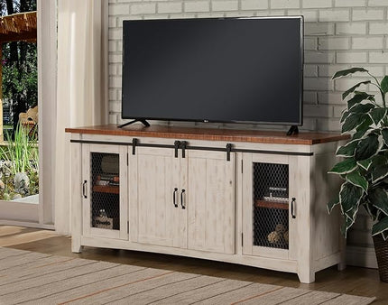 Martin Svensson Home Taos 70" TV Stand | Antique White & Aged Distressed Pine - LeafyLoom