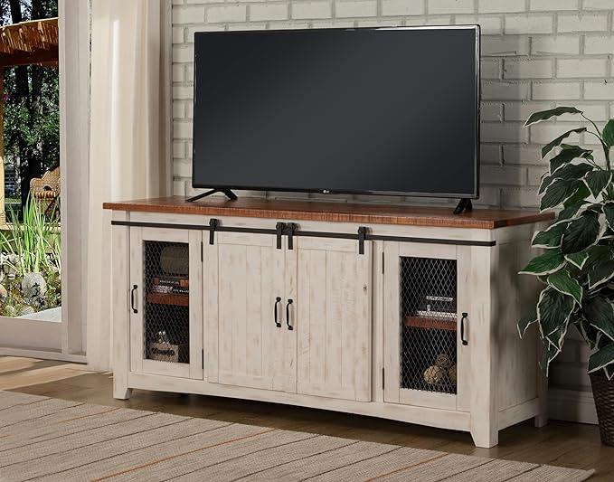 Martin Svensson Home Taos 70" TV Stand | Antique White & Aged Distressed Pine - LeafyLoom