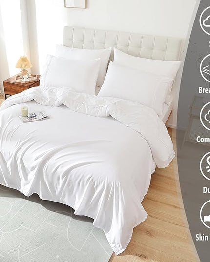 Queen Sheet Set - White Soft Breathable Bed Sheets for Queen Size Bed, Fit Deep Pocket Hotel Lxuury Sheets, Silky Cooling Bedding Sheets and Pillowcases, Wrinkle Free Oeko-Tex Sheets 4 Piece - LeafyLoom