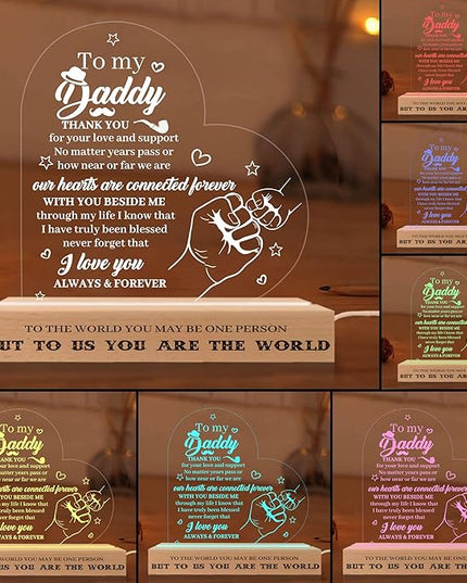 Daddy Birthday Gifts Night Light, to My Daddy Lamp, Fathers Day Birthday Christmas Gifts for Dad Grandpa Grandfather, Lamp with Wooden Base for Men Dad Daddy Grandpa, Gifts Bedroom Décor - LeafyLoom