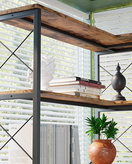 IRONCK 6-Shelf Corner Bookcase, Vintage Industrial Corner Bookshelf Etagere Bookcase, 6 Tier Corner Shelf Storage Rack with Metal Frame for Living Room Home Office - LeafyLoom