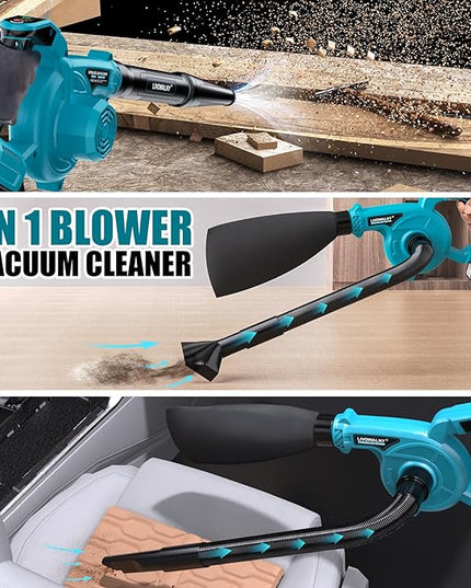Leaf Blower Cordless for Makita 18V Battery, LIVOWALNY 120CFM 230MPH 2-in-1 Electric Leaf Blowers & Vacuum with 3 Speed Mode for Cleaning Patio, Yard, Sidewalk, Snow, Lawn Care - LeafyLoom
