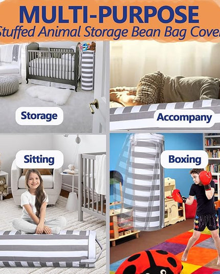 Stuffed Animal Storage Bean Bag Cover for Kids - Organize, Sit, Play & Box Help Promote Comfort and Relaxation - Perfect Playroom & Bedroom Plush Toys Beanbag, Cylinder, Best Gift for Kids - LeafyLoom