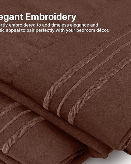 King Size 4 Piece Sheet Set - Comfy Breathable & Cooling Sheets - Hotel Luxury Bed Sheets for Women & Men - Deep Pockets, Easy-Fit, Extra Soft & Wrinkle Free Sheets - Brown Oeko-Tex Bed Sheet Set - LeafyLoom