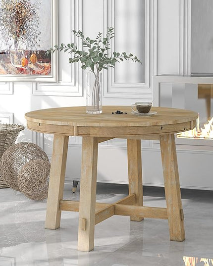 NicBex Dining Table Contemporary Kitchen Table Farmhouse Rustic Round Extendable Dining Table with 16" Leaf Wood Kitchen Table Round Dining Table, Natural Wood Wash - LeafyLoom