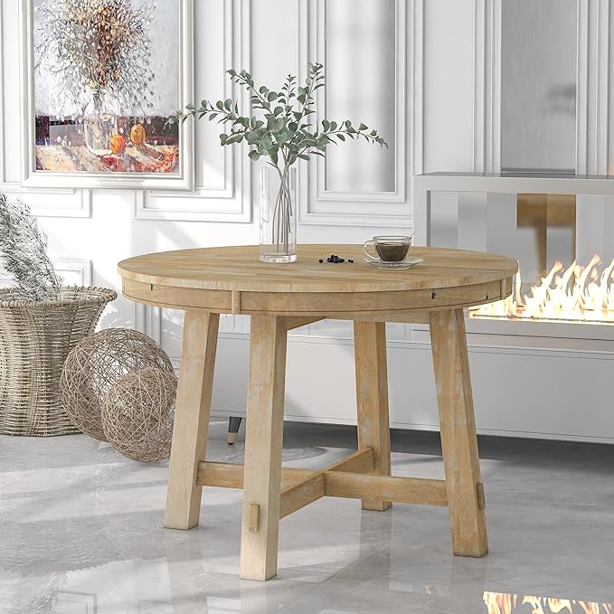 NicBex Dining Table Contemporary Kitchen Table Farmhouse Rustic Round Extendable Dining Table with 16" Leaf Wood Kitchen Table Round Dining Table, Natural Wood Wash - LeafyLoom