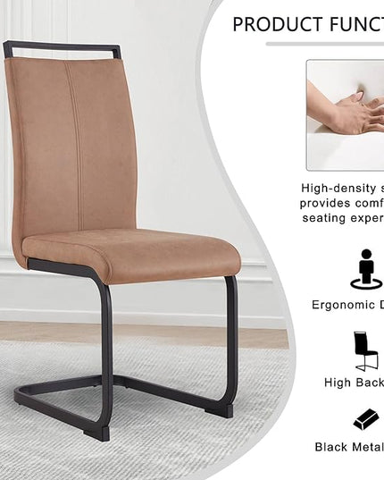 Dining Chairs Set, Kitchen Modern Metal Chairs with Faux Leather Padded Seat High Back and Sturdy Chrome Legs, Chairs for Dining Room (Brown, Set of 8) - LeafyLoom