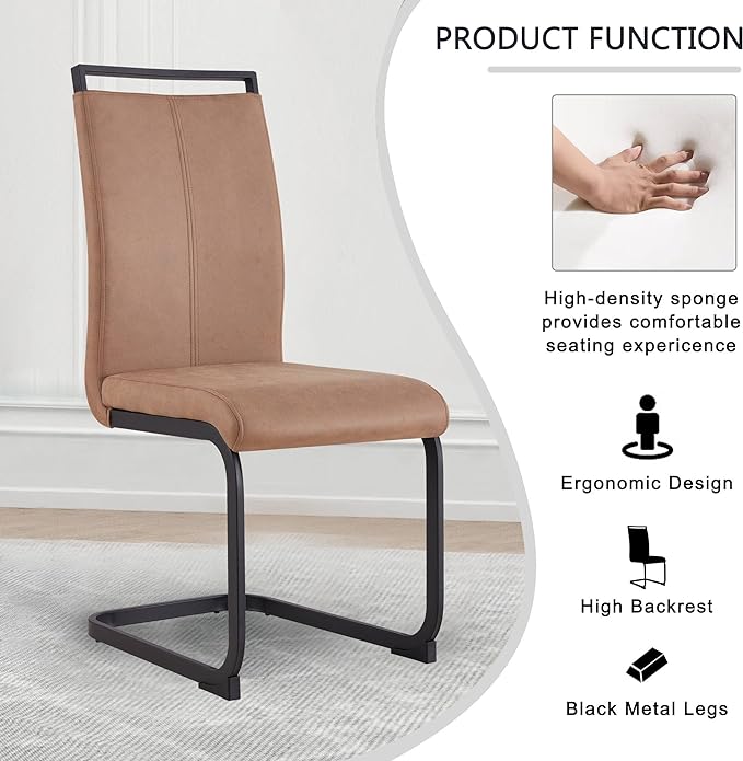 Dining Chairs Set, Kitchen Modern Metal Chairs with Faux Leather Padded Seat High Back and Sturdy Chrome Legs, Chairs for Dining Room (Brown, Set of 8) - LeafyLoom