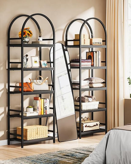Tribesigns 5-Tier Open Bookshelf Set of 2, 74.4" Wood Bookcase Storage Shelves with Metal Frame, Freestanding Display Rack Tall Shelving Unit for Office, Bedroom, Living Room (Black, 2PCS) - LeafyLoom