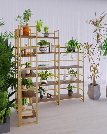 No-Assembly Folding Gold Bookshelf Storage Shelves 4 Tiers Vintage Multifunctional Plant Flower Stand Storage Rack Shelves Bookcase for Home Office - LeafyLoom