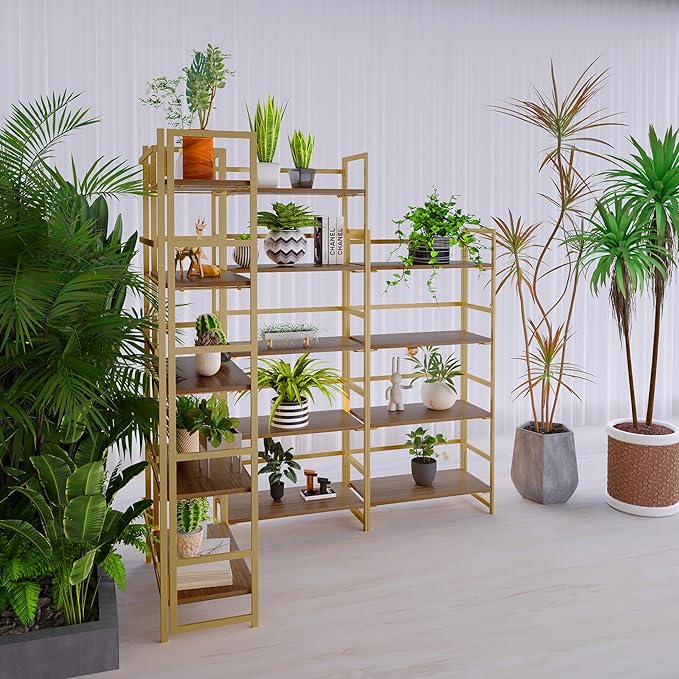 No-Assembly Folding Gold Bookshelf Storage Shelves 4 Tiers Vintage Multifunctional Plant Flower Stand Storage Rack Shelves Bookcase for Home Office - LeafyLoom