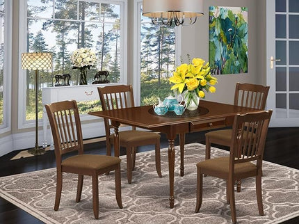 East West Furniture MZDA5-MAH-C Monza 5 Piece Kitchen Set for 4 Includes a Rectangle Table with Dropleaf and 4 Linen Fabric Dining Room Chairs, 36x54 Inch - LeafyLoom