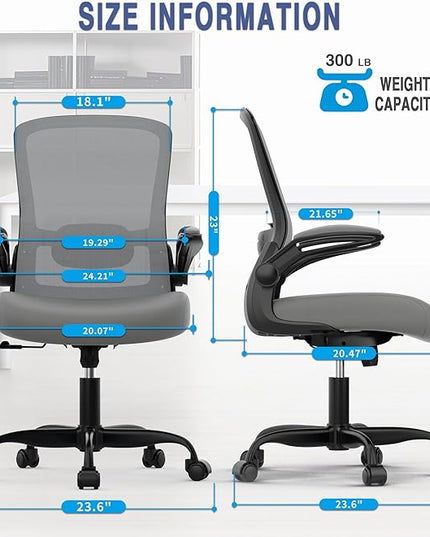 Office Chair, Ergonomic Desk Chair with Adjustable Lumbar Support, High Back Mesh Computer Chair with Flip-up Armrests-BIFMA Passed Task Chairs, Executive Chair for Home Office - LeafyLoom