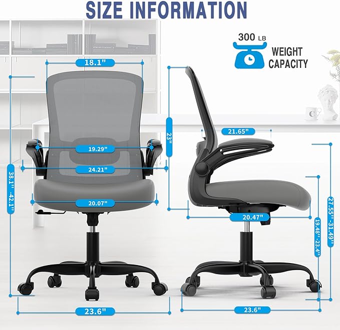 Office Chair, Ergonomic Desk Chair with Adjustable Lumbar Support, High Back Mesh Computer Chair with Flip-up Armrests-BIFMA Passed Task Chairs, Executive Chair for Home Office - LeafyLoom