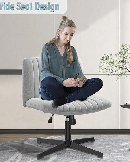 Armless Office Chair no Wheels, Ergonomic Wide Seat Swivel Desk Chair, Height Adjustable Cross Legged Comfortable Computer Chair for Living Room, Vanity Accent Chair LightGray - LeafyLoom