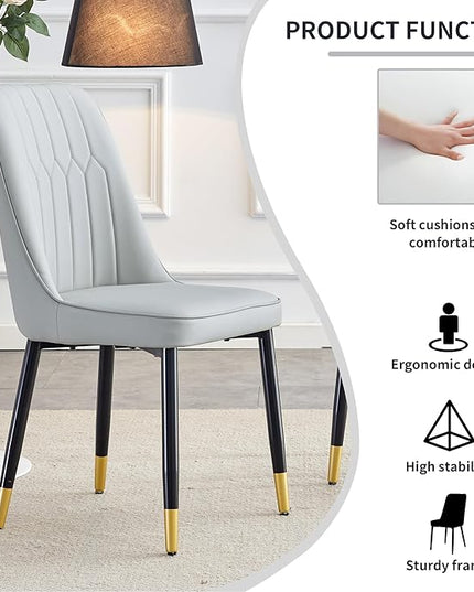 Modern Set of 4, Faux Leather Dining PU Upholstered Kitchen Chair with Black Golden Metal Legs for Home Living Room, Restaurant, 4 Piece, Light Gray - LeafyLoom