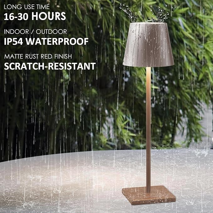 2 Packs LED Cordless Table Lamp, Rechargeable Battery Desk lamp 5500mAh Battery Operated Stepless Dimming Modern Portable Table Light for Restaurant/Table/Bedroom/Outdoor IP54 Waterproof (Rust Red) - LeafyLoom
