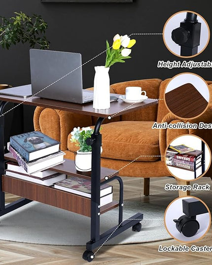 Adjustable Desk Standing Desk Small Desks for Small Spaces Portable Laptop Computer Desk Table for Bedrooms Couch Desk for Home Office Table Mobile Rolling Desk on Wheels Desk with Storage - LeafyLoom