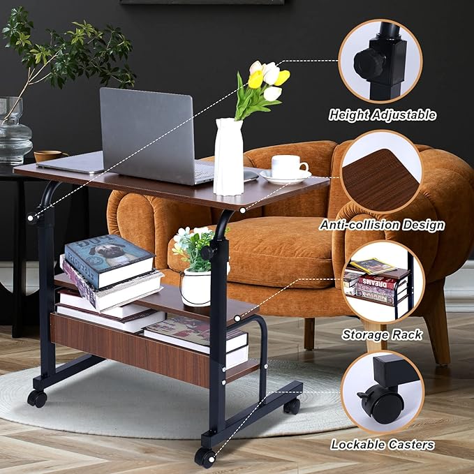 Adjustable Desk Standing Desk Small Desks for Small Spaces Portable Laptop Computer Desk Table for Bedrooms Couch Desk for Home Office Table Mobile Rolling Desk on Wheels Desk with Storage - LeafyLoom
