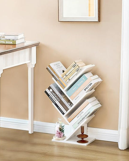 Hoctieon 4 Tier Tree Bookshelf, Small Bookcase, Free Standing Tree Bookcase, Bookshelf for Bedroom, Book Shelf Organizer, Small Bookshelf, White - LeafyLoom
