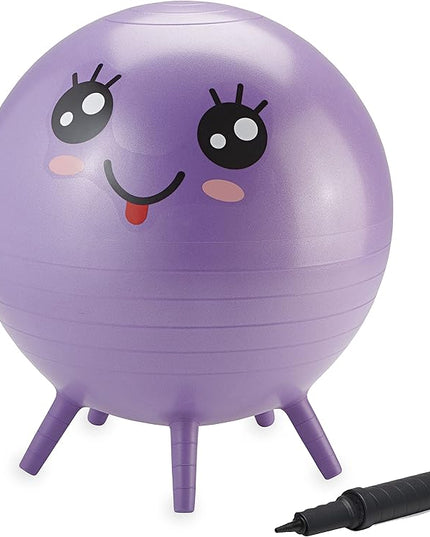 Gaiam Kids Stay-N-Play Children's Balance Ball, Flexible School Chair Active Classroom Desk Alternative Seating, Built-In Stay-Put Soft Stability Legs, Includes Air Pump, 45cm, Purple Miss Sunshine - LeafyLoom