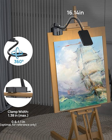 TROND Desk Lamp with Versatility Clamp, 1000LM Clip on Light, 5 Color Modes 5 Brightness Levels, Gooseneck Touch Control with USB Charging Port, 30 Mins Timer for Reading Craft Sewing Work Study Task - LeafyLoom