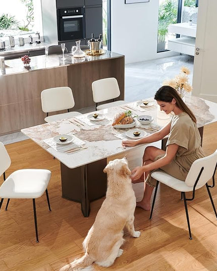 COLAMY Modern Upholstered Dining Chairs Set of 6, Fabric Dining Room Chairs Accent Diner Chair Stylish Kitchen Chairs with Solid Metal Legs, Cream - LeafyLoom