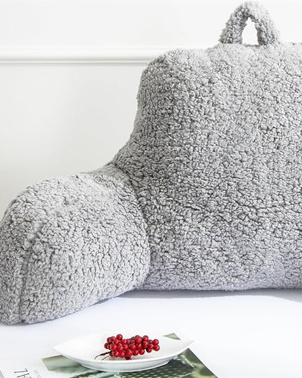 A Nice Night Sherpa Fleece Flannel Reading Pillow Bed Wedge Children Backrest with Arms Back Support for Sitting Up in Bed/Couch,Grey - LeafyLoom