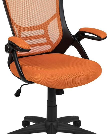Flash Furniture Porter Mesh High Back Ergonomic Swivel Office Chair with Lumbar Support, Flip-Up Arms, Tilt Lock/Tilt Tension, Height Adjustable, Black/Black Frame - LeafyLoom