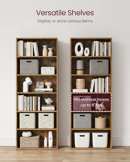 VASAGLE Bookshelf, 23.6 Inches Wide, 6-Tier Open Bookcase with Adjustable Storage Shelves, Floor Standing Unit, Rustic Brown ULBC166X01 - LeafyLoom