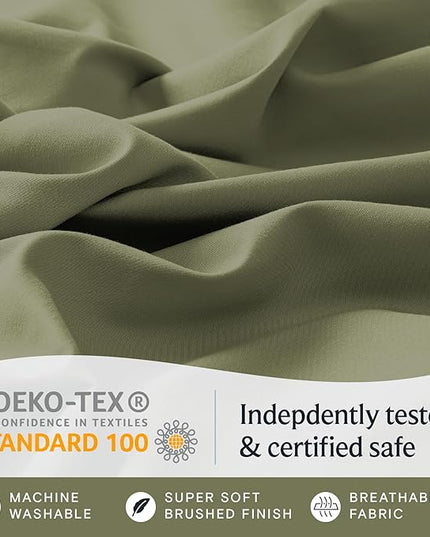 LuxClub 6 PC Queen Sheet Set, Breathable Luxury Bed Sheets, Deep Pockets 18" Eco Friendly Wrinkle Free Cooling Sheets Machine Washable Hotel Bedding Silky Soft - Olive Queen - LeafyLoom