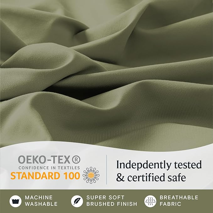 LuxClub 4 PC Sheet Bed Sheets Deep Pockets 18" Eco Friendly Wrinkle Free-Kids-Fitted Sheets Machine Washable Hotel Bedding Silky Soft - Olive Twin - LeafyLoom