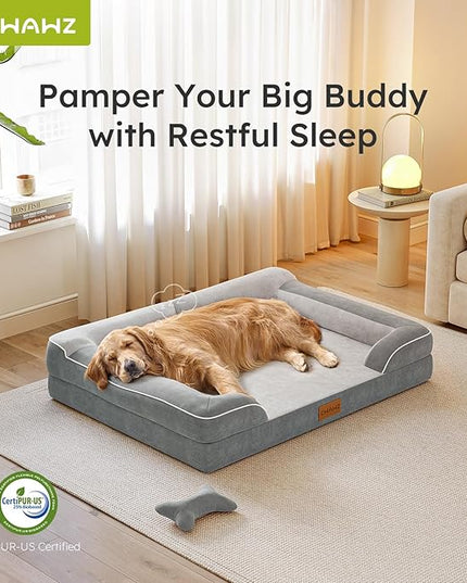 Jumbo Extra-Large Dog Bed, Orthopedic Gel Memory Foam, Waterproof with Removable Cover, 45" Dutch Velvet Sofa - Light Gray LeafyLoom