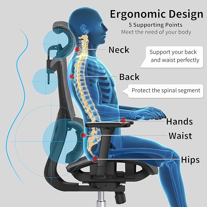 Ergonomic Office Chair with 3D Armrest, Big and Tall Computer Desk Chair with Adjustable Headrest, Seat Depth, Lumbar Support, Home Office Gaming Chair Dark Grey - LeafyLoom