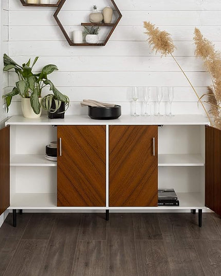 Walker Edison Fehr Modern 4 Door Bookmatch Buffet, 58 Inch, White - LeafyLoom