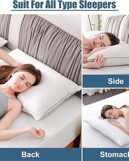 Pillows 2 Pack, Luxury Queen Size Pillows for Sleeping, Hotel Fluffy Pillow Set of 2, Soft Firm Adjustable Down Alternative Pillows for Side, Back, Stomach Sleepers -20"x30" - LeafyLoom