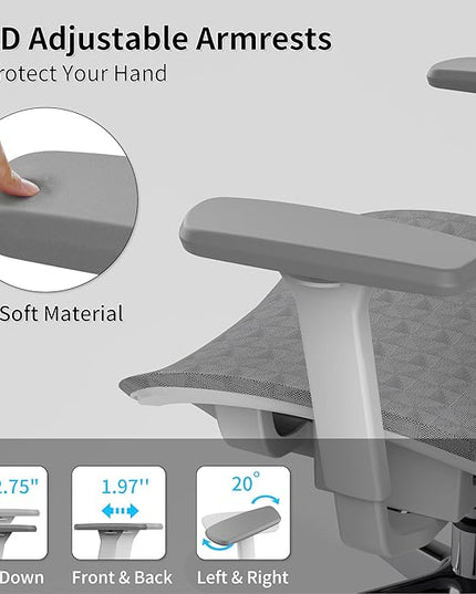 Ergonomic Office Chair with 3D Armrest, Big and Tall Computer Desk Chair with Adjustable Headrest, Seat Depth, Lumbar Support, Home Office Gaming Chair Light Grey - LeafyLoom