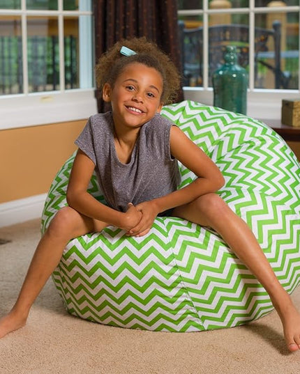Posh Beanbags Bean Bag Chair, Large-38in, Pattern Chevron Green and White - LeafyLoom