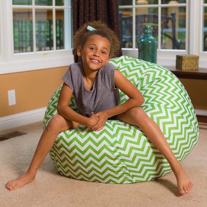 Posh Beanbags Bean Bag Chair, Large-38in, Pattern Chevron Green and White - LeafyLoom