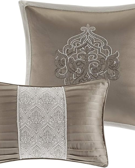 Madison Park Odette Cozy Comforter Set Jacquard Damask Medallion Design - Modern All Season, Down Alternative Bedding, Shams, Decorative Pillow, King(104 in x 92 in), Tan 8 Piece - LeafyLoom