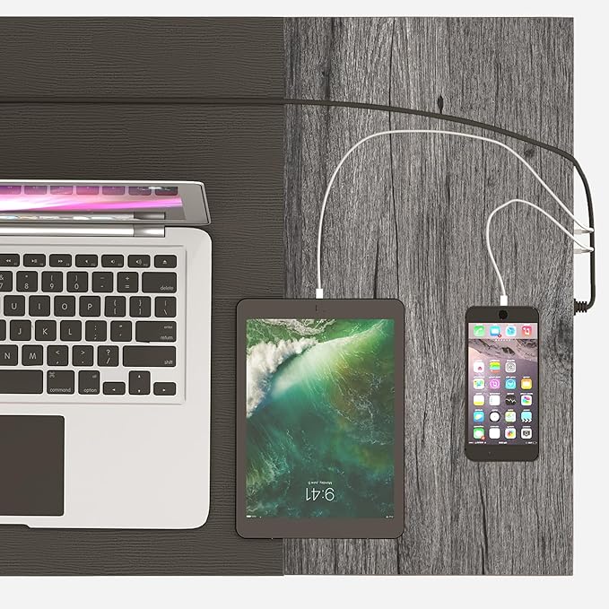 HOOBRO Computer Desk, Home Office Desk with Power Outlet, Modern Study Writing Desk with 3 Hooks for Study Room, Home Office, Sturdy and Stable, Easy to Assemble, Charcoal Gray and Black BC40UDN01 - LeafyLoom