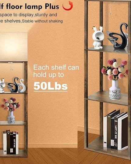 RUNTOP Plus Floor Lamp with Shelves, Modern Shelf Floor Lamp with 15W 3CCT LED Bulb and Memory Function, Wide Shelf Lamp for Display Storage, Standing Lamps for Living Room, Bedroom, Office, Corner - LeafyLoom