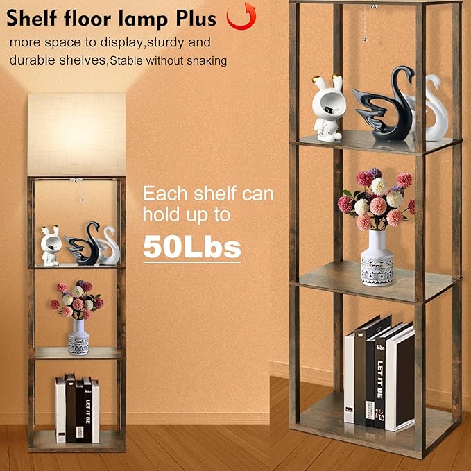 RUNTOP Plus Floor Lamp with Shelves, Modern Shelf Floor Lamp with 15W 3CCT LED Bulb and Memory Function, Wide Shelf Lamp for Display Storage, Standing Lamps for Living Room, Bedroom, Office, Corner - LeafyLoom