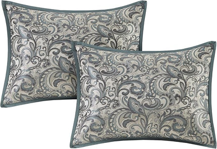 Madison Park 24 Piece Faux Silk Paisley Queen Comforter Set with Matching Curtains, Down Alternative Hypoallergenic - Teal - LeafyLoom