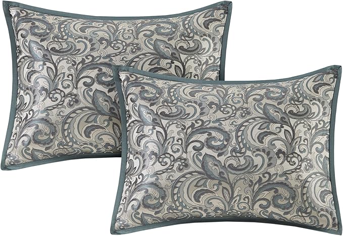Madison Park 24 Piece Faux Silk Paisley Queen Comforter Set with Matching Curtains, Down Alternative Hypoallergenic - Teal - LeafyLoom