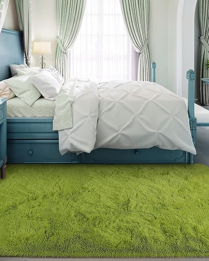 Super Soft Fluffy Shaggy Rugs for Living Room Bedroom, Fuzzy Plush Area Rugs for Girls Kids Room Nursery Home Decor, Furry Dorm Rug Cute Non-Slip Indoor Floor Carpet 3x5 Feet, Green - LeafyLoom