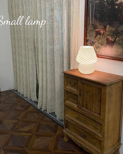 Mushroom Lamps Set of 2 - Small Bedside Table Lamp with Striped Glass, Nightstand Lamp for Bedroom, Living Room, Bulb Included(White) - LeafyLoom